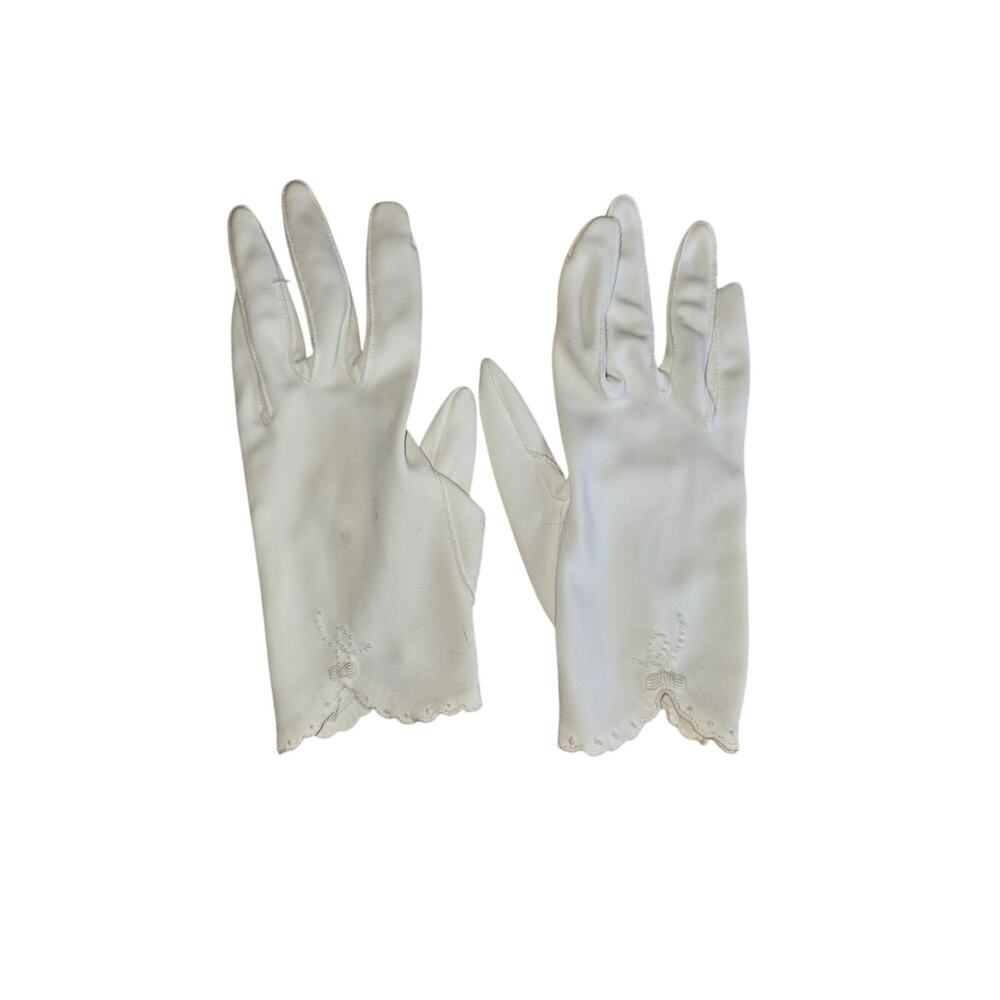 Vintage White Gloves Womens Bow Embroidery